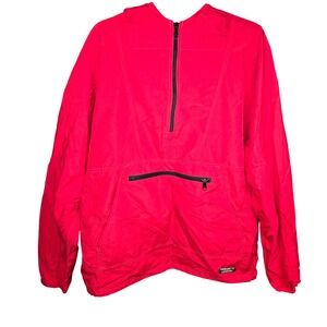Vintage LL Bean Men Red Nylon Anorak Windbreaker Hooded Jacket Large Made in USA